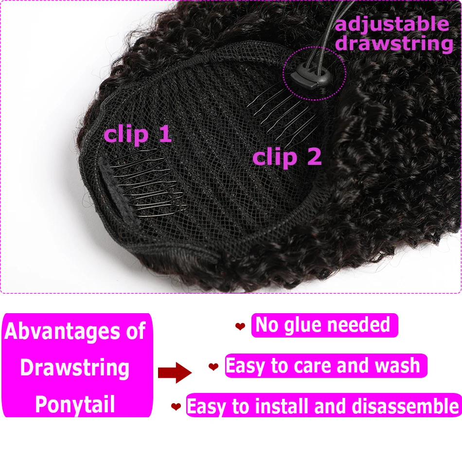 Mongolian Afro Curly Drawstring Ponytail Extension Human Hair Human Hair Extensions and Bundles New In