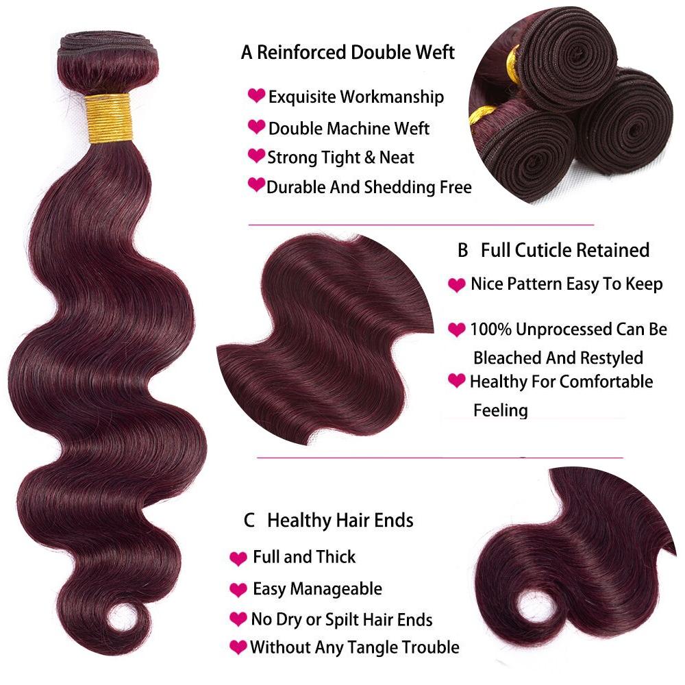 Burgundy Brazilian Body Wave Remy Human Hair Bundles Best Sellers Human Hair Human Hair Extensions and Bundles New In