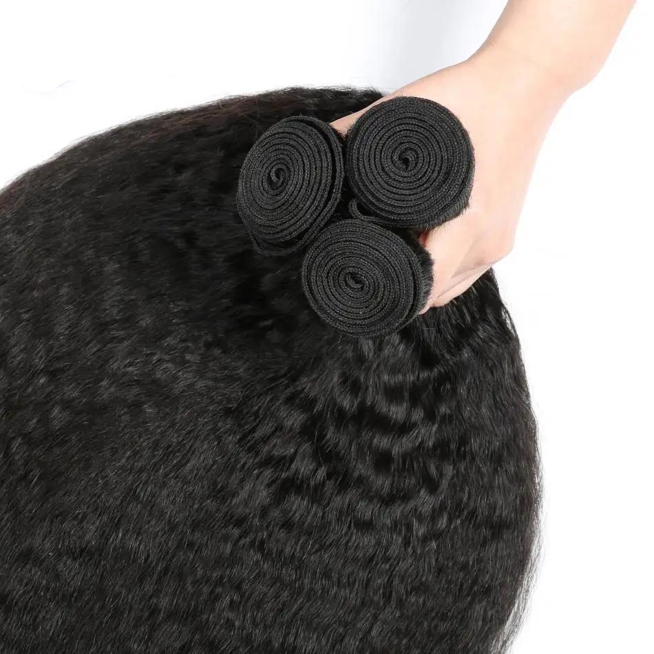 Kinky Straight Yaki Brazilian Human Hair Extension Bundles Human Hair Human Hair Extensions and Bundles